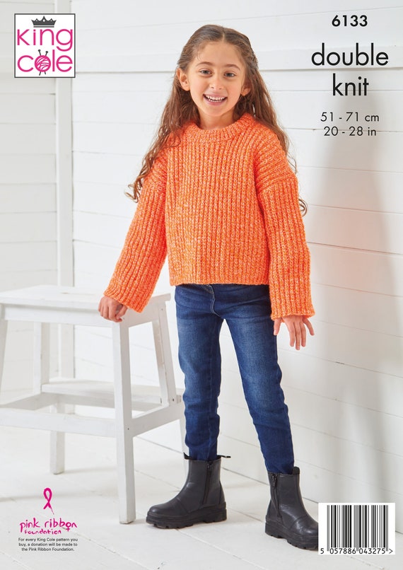 King Cole Childs Cardigan & Sweater Knitting Pattern 6133 - Double Knit King Cole Childs Cardigan & Sweater Knitting Pattern 6133 - Double Knit