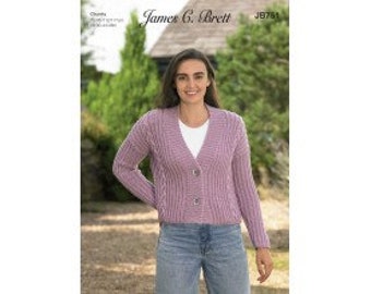 LADIES Cardigan Knitting Pattern in Chunky with Merino.James C Brett JB751 Knitting Pattern