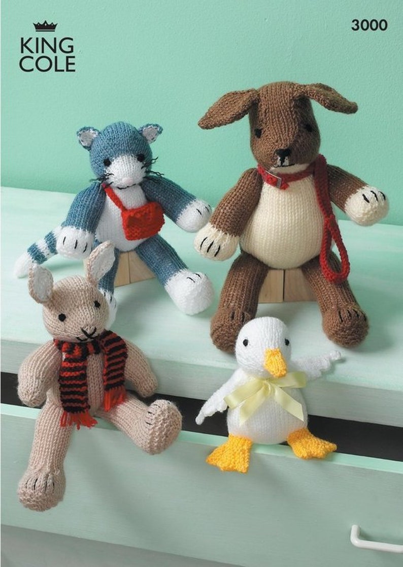 Rabbit Duck Cat and Dog Toys Knitting Pattern King Cole Etsy