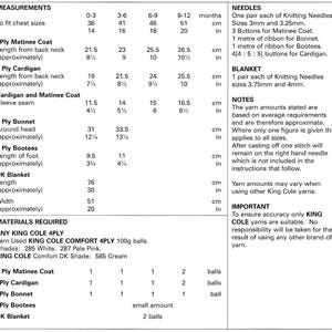 Matinee Coat, Cardigan, Bonnet & Bootees Knitting Pattern - King Cole ...