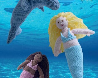 Dolphin and Mermaid Knitting Pattern , King Cole 9063, stuffed toy, knitted toy, soft toy pattern