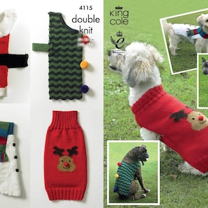 King Cole Christmas Dog Coats Knitting Pattern 4115, 32-84 cm dog coats, dog accessories, dog knitting pattern