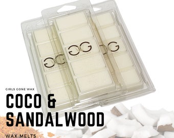 Coco & Sandalwood | Natural Soy Wax Melts + Snap Bars | Strong Highly Scented | Eco | Gift | Home Fragrance