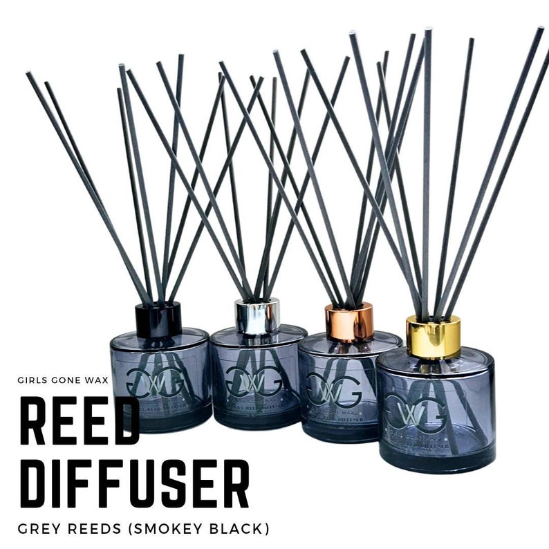 GREY Reeds Luxury Reed Diffuser SMOKEY BLACK 100ml in colour choice silver, gold, copper or black & fragrance choice. Gift Boxed. image 1