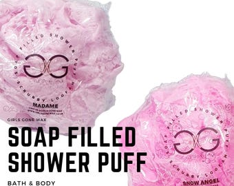 Soap Filled Shower Puff | Soap Scrunchie | Loofah | Scrubby | Bath and Body | Highly Scented
