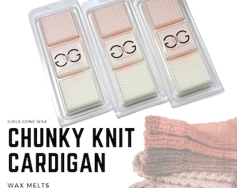 Chunky Knit Cardigan | Natural Soy Wool Snap Bars | Strong Highly Scented | Eco | Gift | Home Fragrance
