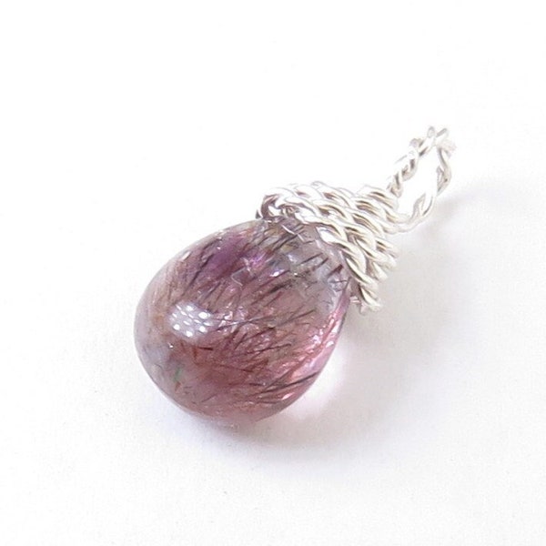 Petite Super 7 Stone Wire Wrapped Briolette Pendant with Sterling Silver