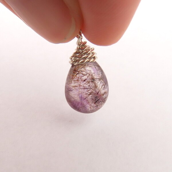 Super 7 Stone Wire Wrapped Briolette Pendant with Sterling Silver