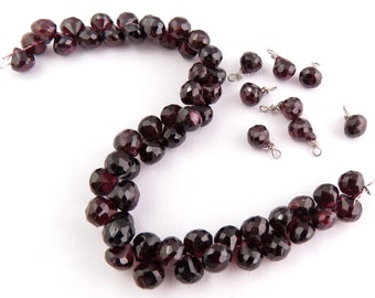 Dark Red Garnet Briolette Beads: Faceted Onion Shape, 6.5mm