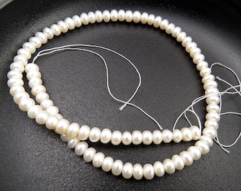 White Freshwater Button Pearls 6mm - Full 15 inch Strand
