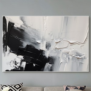 Large Black And White Wall Art Corridor Art Large Abstract Wall Art Canvas Black And White Oil Painting, Modern Hand Oil Painting