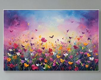 Abstract Modern Colorful Flower Painting,Original Oil Painting On Canvas,Large Wall Art, Boho Wall Décor, Home Decor, Bedroom Wall Decor
