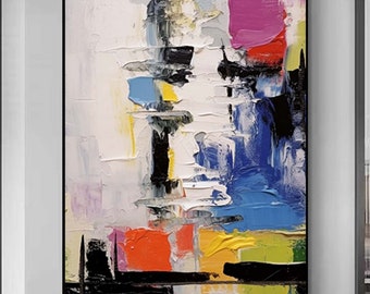 Extra groot origineel abstract schilderij, minimalistisch canvaskunstwerk, originele getextureerde kunst dikke lijnen moderne schilderkunst voor woonkamer
