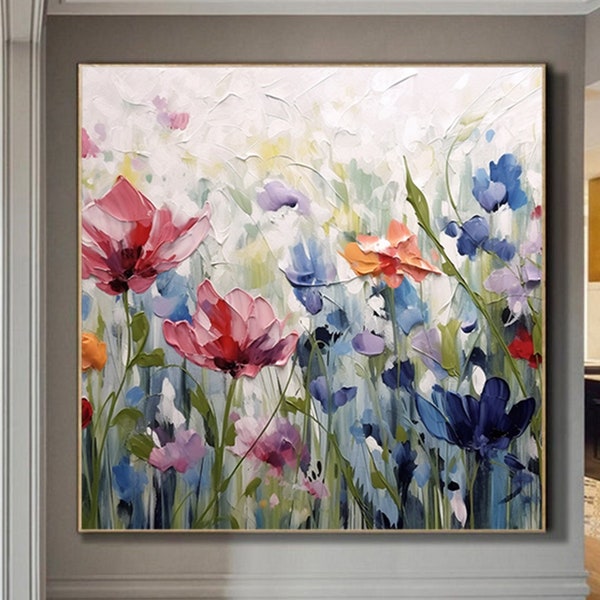 Abstract Modern Colorful Flower Painting,Original Oil Painting On Canvas,  Large Wall Art, Boho Wall Décor, Home Decor, Bedroom Wall Decor