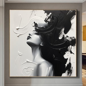 Large Black And White Wall Art Corridor ArtLarge Abstract Wall Art Canvas Black And White Oil Painting, Modern Hand Oil Painting,home decor