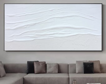 White 3D Textured Painting Large White Abstract Painting White Minimalist Painting  white wall art White abstract canvas art