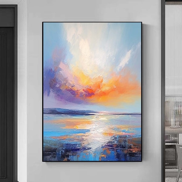 Original Color Natural Sea Landscape Acrylic Painting Abstract Colorful Ocean Seascape Oil Painting on Canvas,Large Wall Art Home Decor