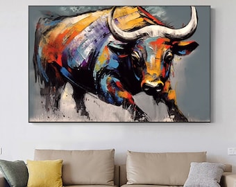 bull painting art,Bull canvas painting,colorful bull,bull wall decor,highland cow,bull Abstract Canvas,Animal Painting,big bull art,