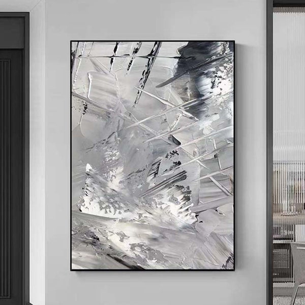 Large Gray Abstract Painting Gray and white wall art Gray wall art Gray Abstract Art Gray Abstract Painting Modern abstract Painting