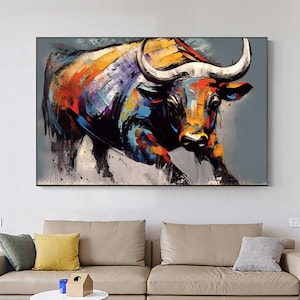 bull painting art,Bull canvas painting,colorful bull,bull wall decor,highland cow,bull Abstract Canvas,Animal Painting,big bull art,