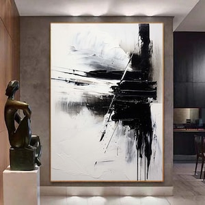 Large Black And White Wall Art Black And White Abstract Painitng Black And White Canvas Art Abstract Minimalist Art Abstract Art Painting
