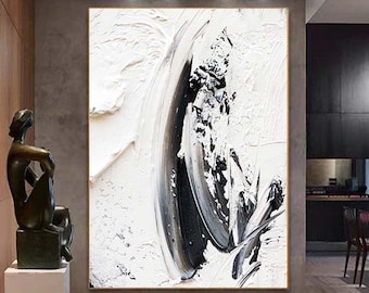 Black And White Painting, Large White Textured Wall Art, Black Textured Art,Black And White 3D Abstract Art, Textured Painting Abstract Art