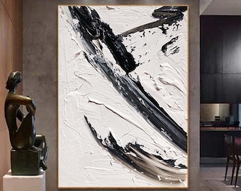 Black and white Abstract art Black and white Painting Black textured wall art Black and white wall art Black and white 3D textured wall art