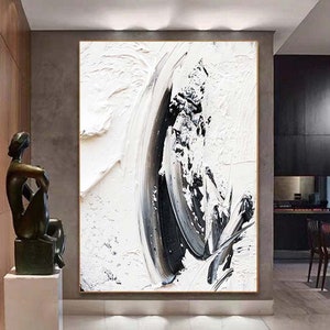 Black And White Painting, Large White Textured Wall Art, Black Textured Art,Black And White 3D Abstract Art, Textured Painting Abstract Art