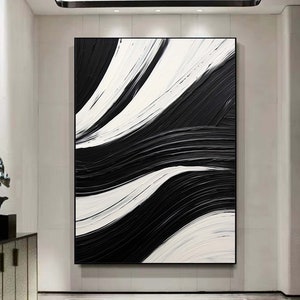 Minimalist black and white abstract oil painting Black And White Wall Art Black And White Painting Large Black And White Wall Art home decor