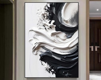 Original Black White Minimalist Painting, Black White Wall Art, Large Black And White Painting,Frameable Abstract Art, Office Decor