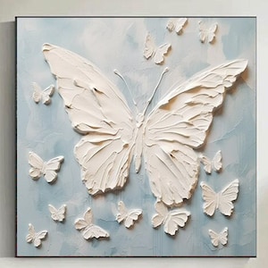 Animal Art White 3D Texture Butterfly Painting Abstract Minimalist Butterfly painting abstract Butterfly Art Custom Oil painting