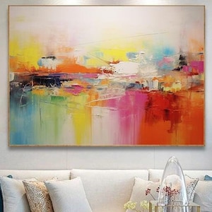 Original buntes Ölgemälde auf Leinwand, große Wand, abstrakte bunte Acryl-Leinwand Kunst, übergroße Wand Kunst Leinwand, große Wandkunst