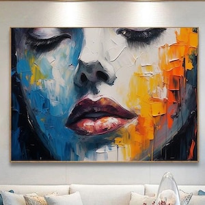 Large Abstract Human Acrylic Painting On Canvas Face Abstract Painting  Lady on canvas Figurative Modern Art Original women Lips Artwork