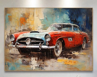 Peinture à l'huile originale de voiture abstraite sur toile, art mural de voiture, art de voiture moderne, toile d'art mural surdimensionnée, salon, décoration murale de club de course