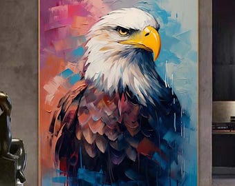抽象的な鷲の絵、白頭鷲の絵、鳥の肖像画、装飾的な油絵、白頭鷲の絵