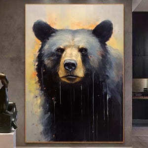 Large Abstract Black Bear oil painting Textured oil painting,Original Abstract Oil Painting Extra Large Wall Art on Canvas Bear Painting