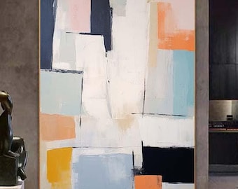 original wall art abstract painting,Large Abstract Frame Colorful Original Minimalist Geometric Acrylic Painting On Canvas home Decor