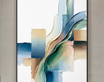 colorful acrylic painting Large Abstract Oil Painting on Canvas, Modern Wall Art