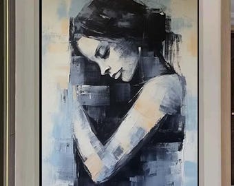 オリジナルの抽象的な顔の油絵：カラフルなモダンアートキャンバス