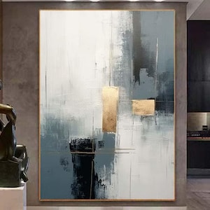 Großes abstraktes Gemälde Übergroßes abstraktes Kunstwerk, graue Texturwandkunst, Wohnzimmer-Wanddekor Großes modernes Dekor handgemachte Wandkunst