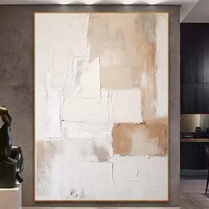 Textured Abstract Oil Painting On Canvas: Beige & White 3D Wall Art Beige and Brown Wall Art Beige Textured Painting Modern Boho Wall Art