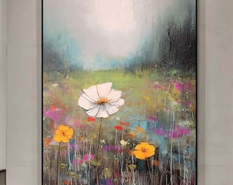 Abstract Blossom Oil Painting: Minimalist Floral Canvas Art