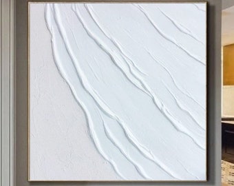 White Minimalist Painting Large White Abstract Painting White 3D Textured Painting white wall art White abstract canvas art