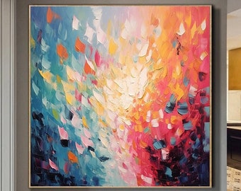 Pintura al óleo abstracta de textura colorida sobre lienzo, arte de pared extragrande personalizado, arte minimalista original, decoración moderna para sala de estar y hogar