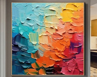 Original Colorful Texture Oil Painting On Canvas: Abstract Wall Art