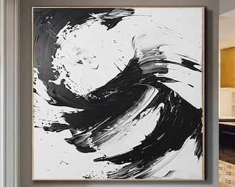 Black White Abstract Painting Black and White Texture Wall Art Black Texture Canvas Painting White Abstract Art Modern Minimalist Painting