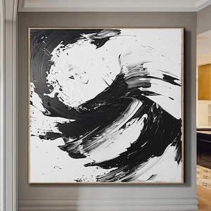 Black White Abstract Painting Black and White Texture Wall Art Black Texture Canvas Painting White Abstract Art Modern Minimalist Painting