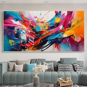 Abstract Colorful Texture Oil Painting on Canvas, large wall art abstract,colorful acrylic canvas art, large canvas art for living room