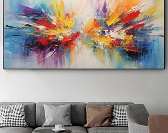 鮮やかな黄色のモダン抽象画ウォールアート - 大型オリジナル油絵