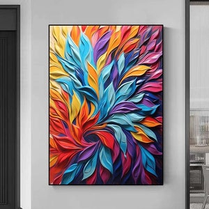 Extra Large Flower Oil Painting on Canvas,Bohemian Artist Outfit Blooming Flower Botanical Landscape Art Living Room Decor Painting Wall art